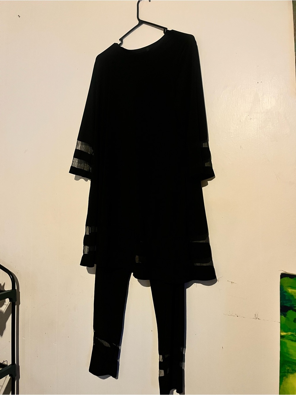 Black Mesh-Trim A-Line Women's Tunic Top
